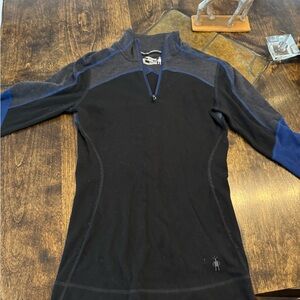 Smartwool Women's Black and Blue Zip Up base layer with matching wool pants